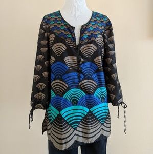 Black Patterned Peasant Blouse